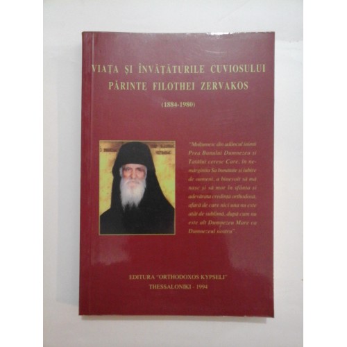 VIATA SI INVATATURILE CUVIOSULUI PARINTE FILOFTEI ZERVAKOS (1884-1980) VIATA SI INVATATURILE CUVIOSULUI PARINTE FILOFTEI ZERVAKOS (1884-1980)